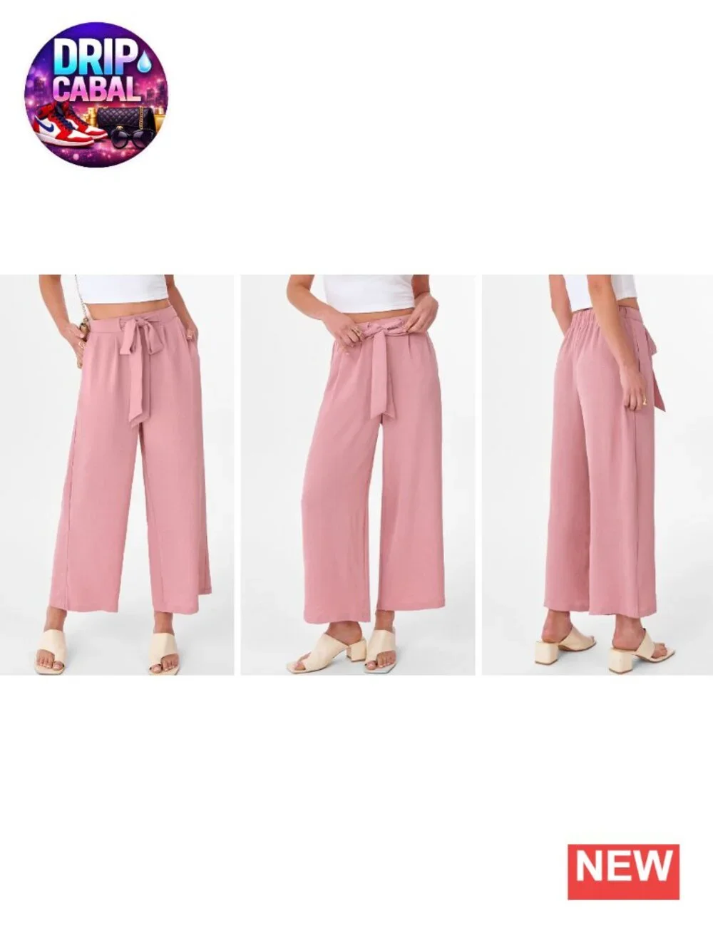 Wide Leg Palazzo Pants with Pockets High Waisted Loose Casual Cropped